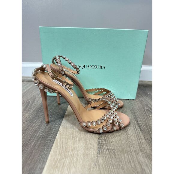 Aquazzura Tequila Crystal-Embellished Leather Sandals in Powder Pink EU40 $1525 - Picture 10 of 15